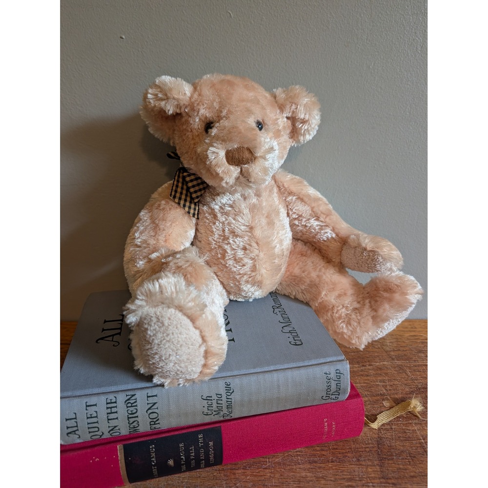 Vintage 90s Russ‎ Berrie Butterscotch Teddy Bear Plush Tan Bow 26557 8 Inch